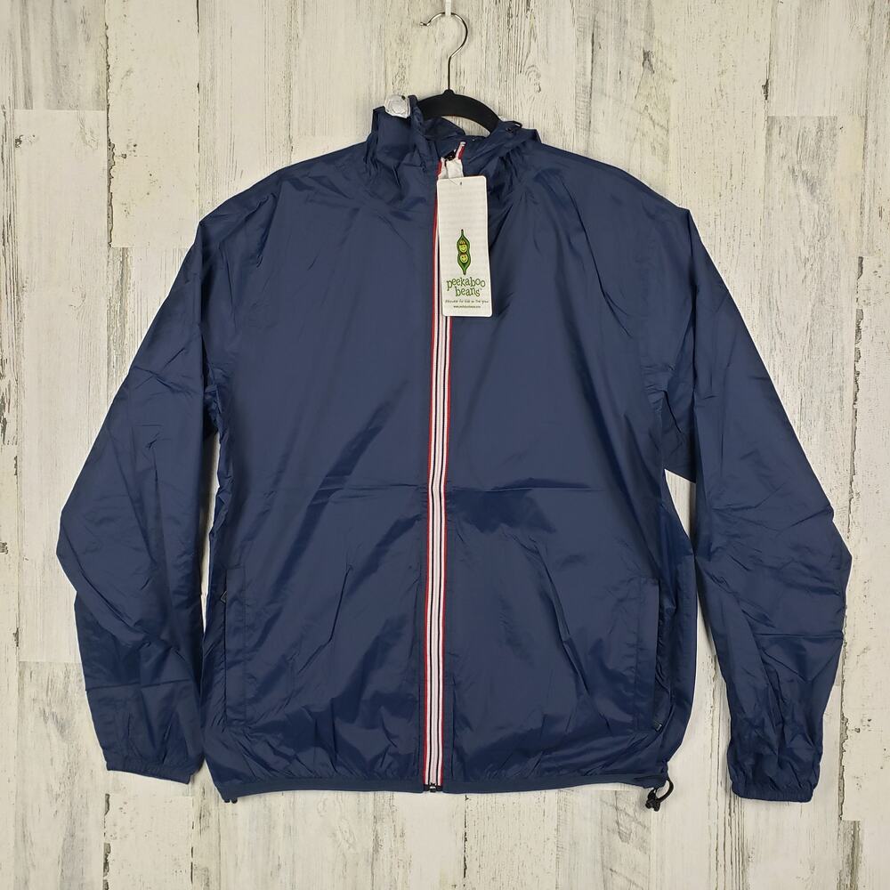 NWT Peekaboo Beans Navy Blue Full Zip Windbreaker Jacket Unisex Size Large